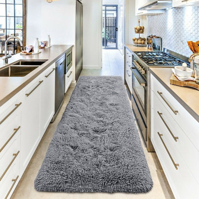 Extra Large Shaggy Fluffy Runner Rug Grey Nonslip Kitchen Hallway Long ...