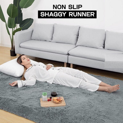 Extra Large Shaggy Fluffy Runner Rug Grey Nonslip Kitchen Hallway Long Runner