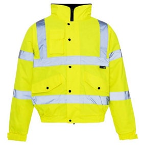 Extra Large (XL) High Visibility Waterproof Safety Workwear Bomber Jacket With a Fluorescent Concealed Hood