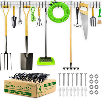 Extra Long Garden Tool Rack - Wall-Mounted Garage or Shed Tool Holder With 32 Hooks
