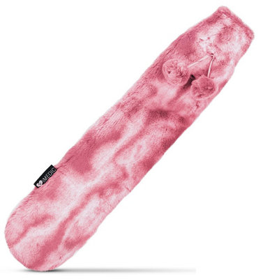 Extra-Long Natural Rubber Hot Water Bottle with Pink Luxury Faux Fur Removeable Cover - Measures L72 x W12cm, 2L Capacity