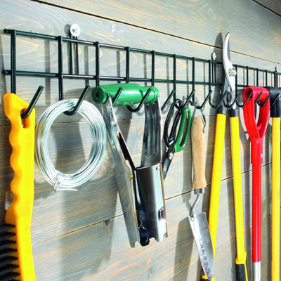 Extra Long Tool Rack Wall Mounted Garden Tool Holder with 16 Hooks for Shed or Garage Measures H11.5cm x W100cm DIY at B Q