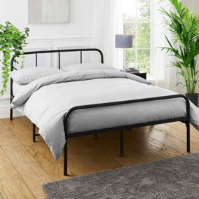 Extra Strong Double Metal Bed Frame with Rounded Head and Foot Board In Black