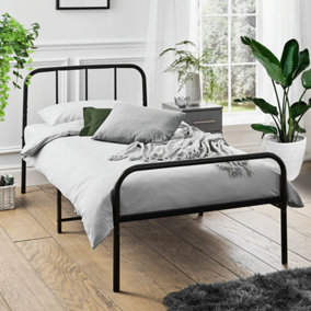 Extra Strong Single Metal Bed Frame with Rounded Head and Foot Board In Black