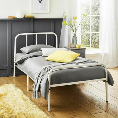 Extra Strong Single Metal Bed Frame with Rounded Head and Foot Board In White