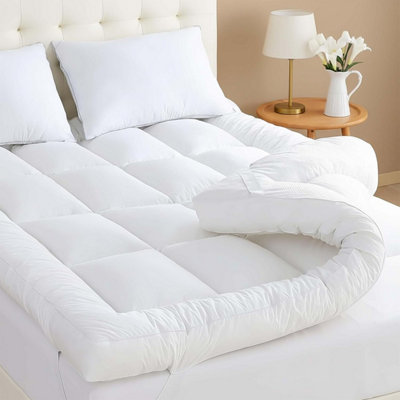 Extra Thick 10cm Microfiber Mattress Topper Quilted Hotel Quality, Ultra Soft & Breathable, Elastic Corner Straps Machine Washable