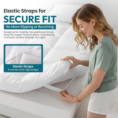 Extra Thick 10cm Microfiber Mattress Topper Quilted Hotel Quality, Ultra Soft & Breathable, Elastic Corner Straps Machine Washable