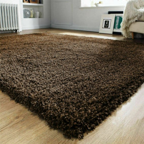 EXTRA THICK HEAVY 5CM PILE SOFT SHAGGY RUGS MODERN AREA RUGS BEDROOM HALL RUGS (Brown, 120 x 170cm)