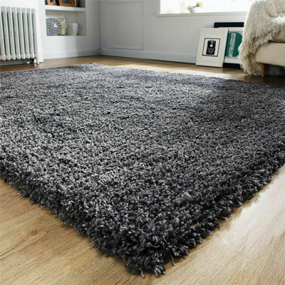 EXTRA THICK HEAVY 5CM PILE SOFT SHAGGY RUGS MODERN AREA RUGS BEDROOM HALL RUGS (Dark Grey, 120 x 170cm)