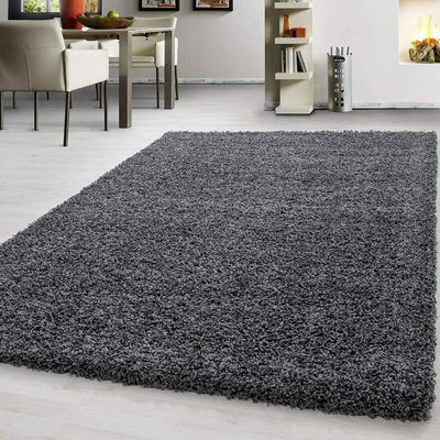 EXTRA THICK HEAVY 5CM PILE SOFT SHAGGY RUGS MODERN AREA RUGS BEDROOM HALL RUGS (Dark Grey, 80 x 150cm)