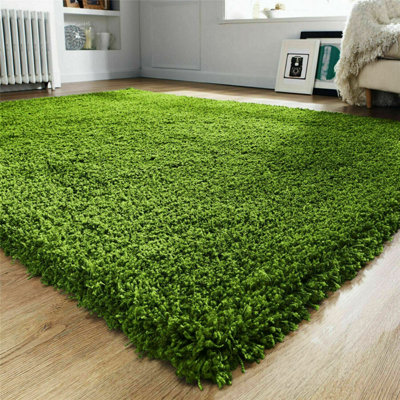 EXTRA THICK HEAVY 5CM PILE SOFT SHAGGY RUGS MODERN AREA RUGS BEDROOM HALL RUGS (Green, 60 x 110cm)
