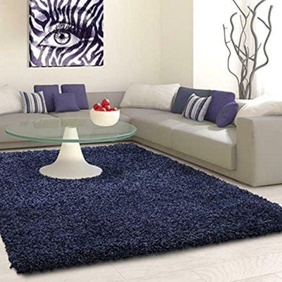 EXTRA THICK HEAVY 5CM PILE SOFT SHAGGY RUGS MODERN AREA RUGS BEDROOM HALL RUGS (Navy Blue, 120 x 170cm)