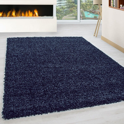 EXTRA THICK HEAVY 5CM PILE SOFT SHAGGY RUGS MODERN AREA RUGS BEDROOM HALL RUGS (Navy Blue, 60 x 110cm)