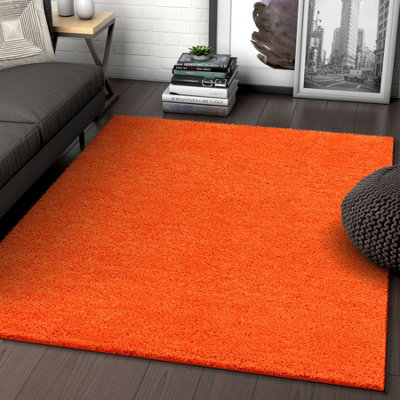 EXTRA THICK HEAVY 5CM PILE SOFT SHAGGY RUGS MODERN AREA RUGS BEDROOM HALL RUGS (Orange,1 60 x 230cm)