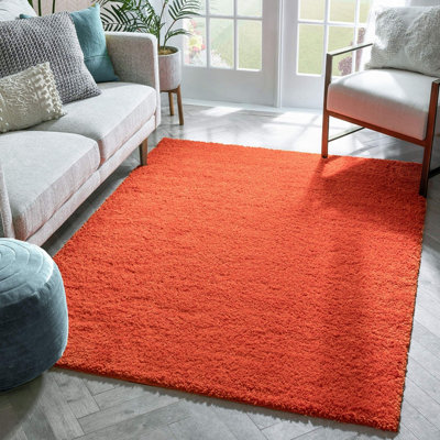 EXTRA THICK HEAVY 5CM PILE SOFT SHAGGY RUGS MODERN AREA RUGS BEDROOM HALL RUGS (Orange, 120 x 170cm)