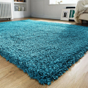 EXTRA THICK HEAVY 5CM PILE SOFT SHAGGY RUGS MODERN AREA RUGS BEDROOM HALL RUGS (Teal Blue, 60 x 110cm)