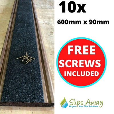 Extra Wide Non Slip Decking Strips GRP Heavy Duty Pro Grade  - 10x BLACK 600mm x 90mm