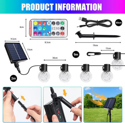ExtraStar 0.7W Smart Solar RGBIC String Light with 25 Bulbs, 9m, Remote Control Included