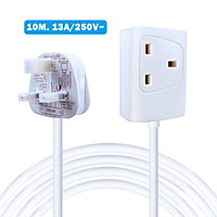 Extrastar 1 Way 13A Extension Leads with Cable 3G1.25, 10M, White