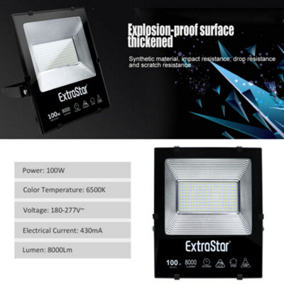 ExtraStar 100W LED Flood Light Daylight 8000Lumens IP65
