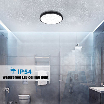 ExtraStar 12W 280mm LED Daylight Round Bathroom Flush Ceiling Light, Black