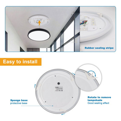 ExtraStar 12W 280mm LED Daylight Round Bathroom Flush Ceiling Light, Black