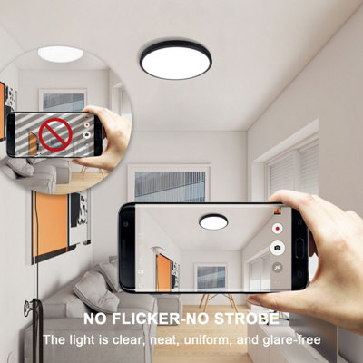 ExtraStar 12W 280mm LED Daylight Round Bathroom Flush Ceiling Light, Black