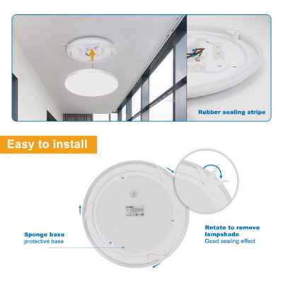 Extrastar 12W LED round Surface Mount Integrated Ceiling Light Flush Light cold white, bathroom waterproof, IP54