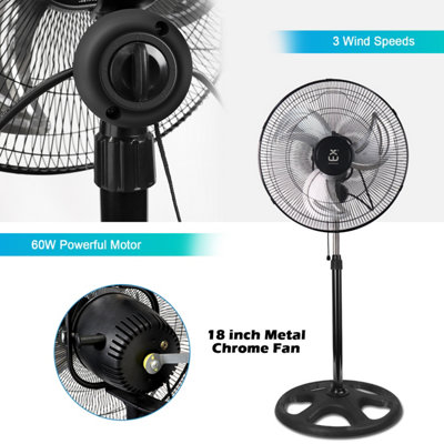 Extrastar 16" 3-in-1 Aluminum Industrial Fan/stand fan/desk fan/ wall fan (Black)