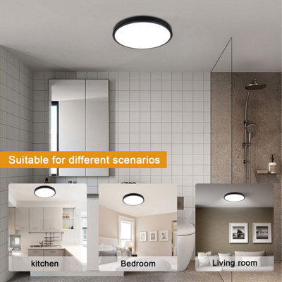 Extrastar 18W LED round Surface Mount Integrated Ceiling Light Flush Light cold white, bathroom waterproof, Black, IP54