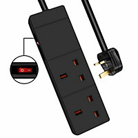 Extrastar 2 Gang Indicator Side Switched Extension Lead 1 M Black 13A