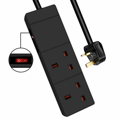 ExtraStar 2 Gang Indicator Side Switched Extension Lead 1 M Black 13A