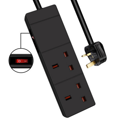 ExtraStar 2 Gang Indicator Side Switched Extension Lead 2 M Black, 13A
