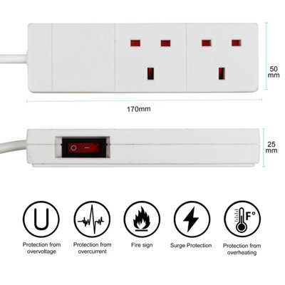ExtraStar 2 Gang Indicator Side Switched Extension Lead 2M, 13A