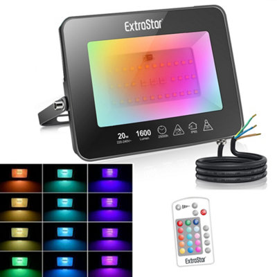 ExtraStar 20W 1600lm LED Floodlight IP65, RGB, Remote Control Included