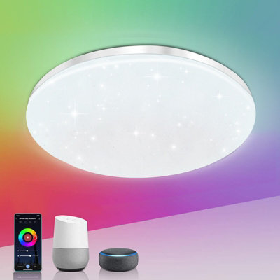 ExtraStar 20W Smart WiFi LED Integrated Flush Ceiling Light, RGB 256mm ...