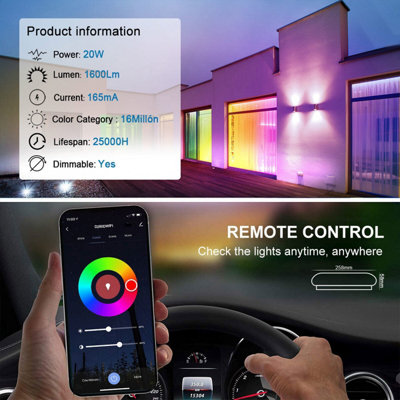 ExtraStar 20W Smart WiFi LED Integrated Flush Ceiling Light, RGB 256mm ...