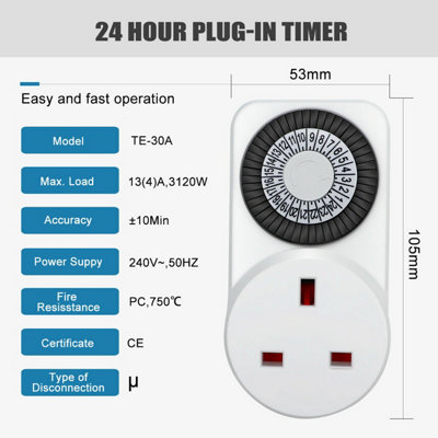 Extrastar 24 Hour Plug-in Mechanical Timer, White