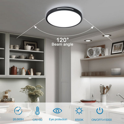 ExtraStar 24W 340mm LED Daylight Flush Ceiling Light, Black