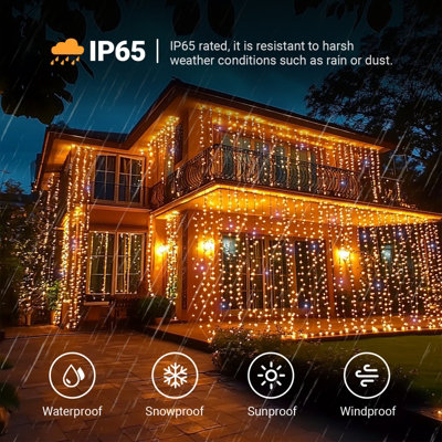 ExtraStar 2x3m IP65 Waterproof LED Icicle Curtain Lights warm white 600 ...