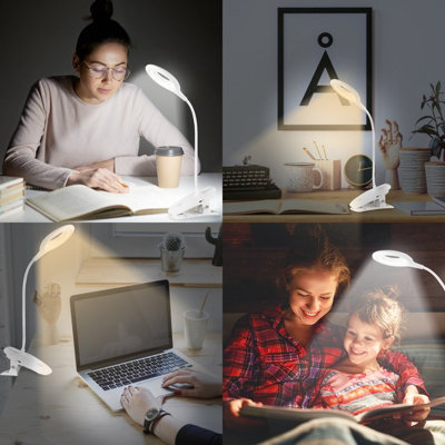Extrastar 3W Clip-On Reading Light, Powered by USB with Touch Control, Dimmable brightness lamp 3 Colour Temperature