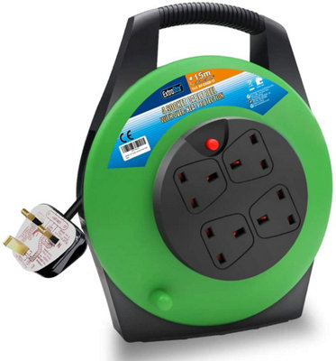 Extrastar 4 Gang Heavy-Duty 13A 15M indoor and outdoor Cable Reel, Thermal overload protection