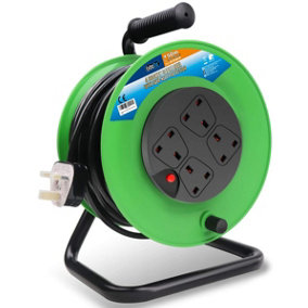 Extrastar 4 Gang Heavy-Duty 50M 13A Cable Reel, Thermal Cut Out