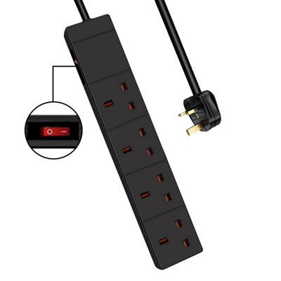 ExtraStar 4 Gang Indicator Side Switched Extension Lead 2 M Black 13A