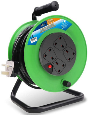 ExtraStar 4 Way Heavy-Duty 50M 13A Cable Reel, Thermal Protection