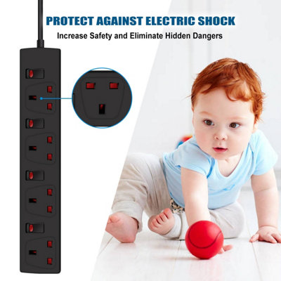 Extrastar 4 Way Socket 13A, 1M, Black, with Indicate Light,  Individual Switch, Child-Resistant Sockets
