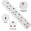 Extrastar 4 Way Socket 13A, 1M, with Indicate Light,  Individual Switches, Child-Resistant Sockets