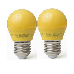 Extrastar 4W Yellow LED Golf Ball Modern Coloured Light Bulb E27 (Pack of 2)