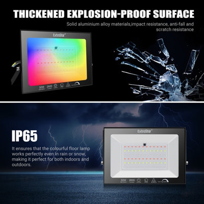 ExtraStar 50W IP65 RGB 2600lm LED Floodlight, 16 Colours, Remote Control Included