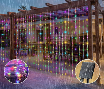 ExtraStar 5m x 2m LED Outdoor Garden Solar Curtain 320 LEDs Multi-colour with 16 Hooks